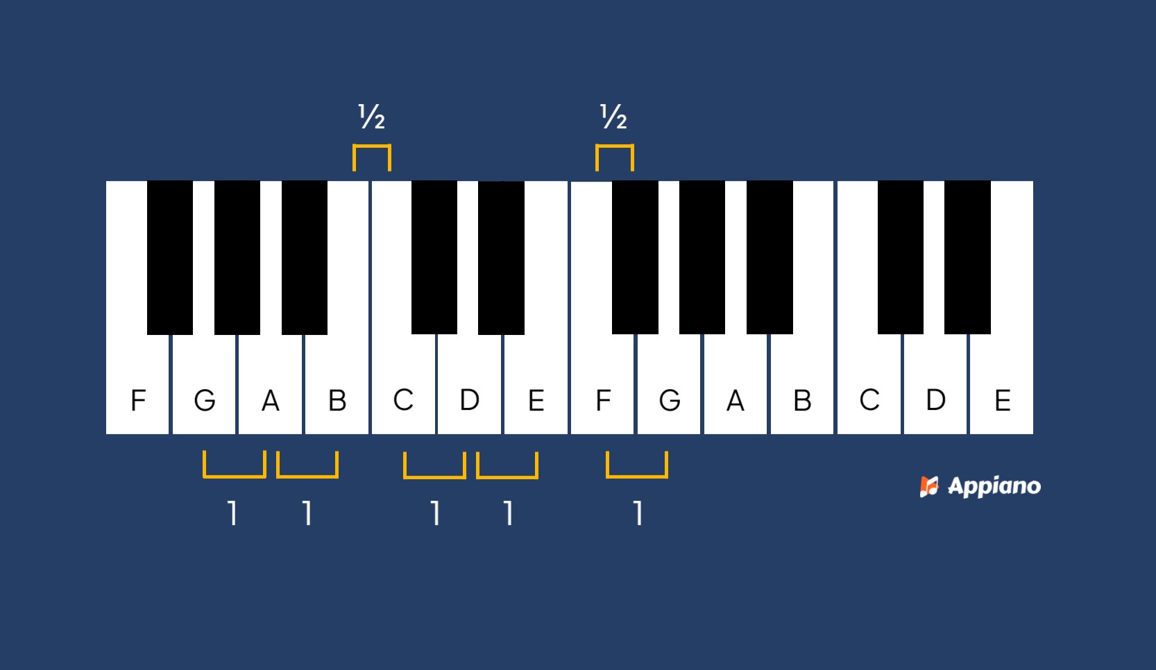 g majeurtoonladder afstanden hele & halve tonen