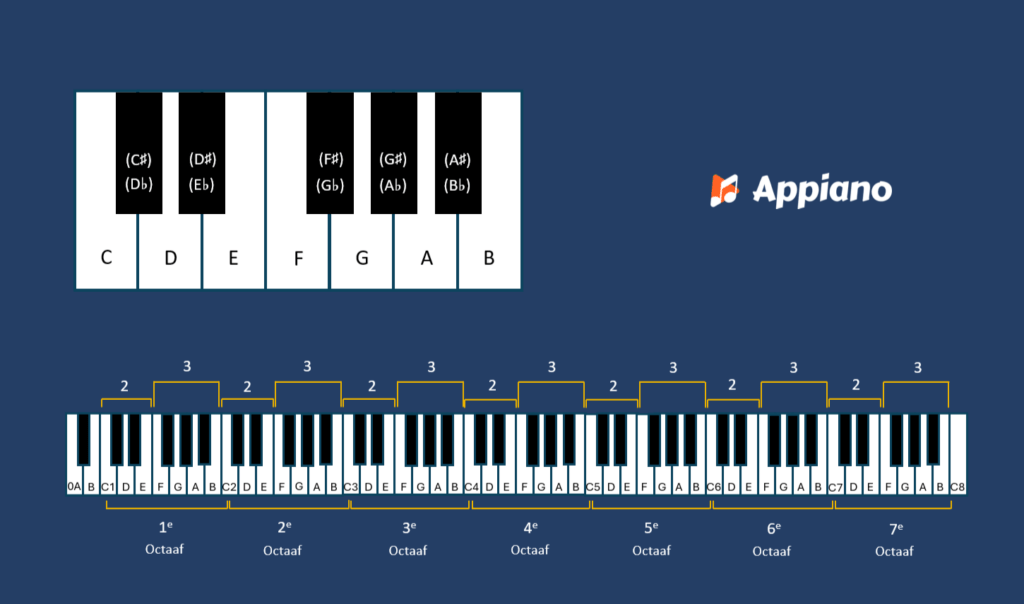 Namen piano toetsen uitgelegd: witte en zwarte toetsen | Appiano Hoe heten de zwarte toetsen op de piano