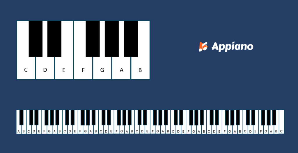 Namen piano toetsen uitgelegd: witte en zwarte toetsen | Appiano Namen van de witte toetsen op de piano